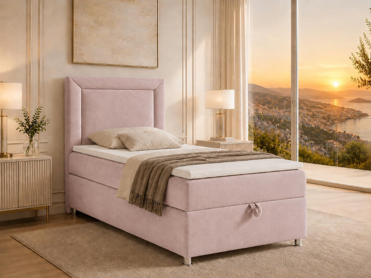 Boxspringbett Trinity K3 EinzelBett Best For Home, Boxspringbett 90 × 200 mit Bonell Federkernmatratze 90 × 200, Bett mit Matratze, Rosa