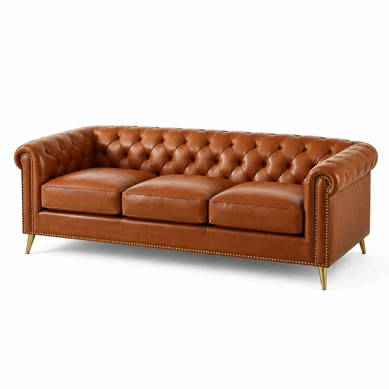 Chesterfield Ledersofa 3-Sitzer Anilinleder Braun