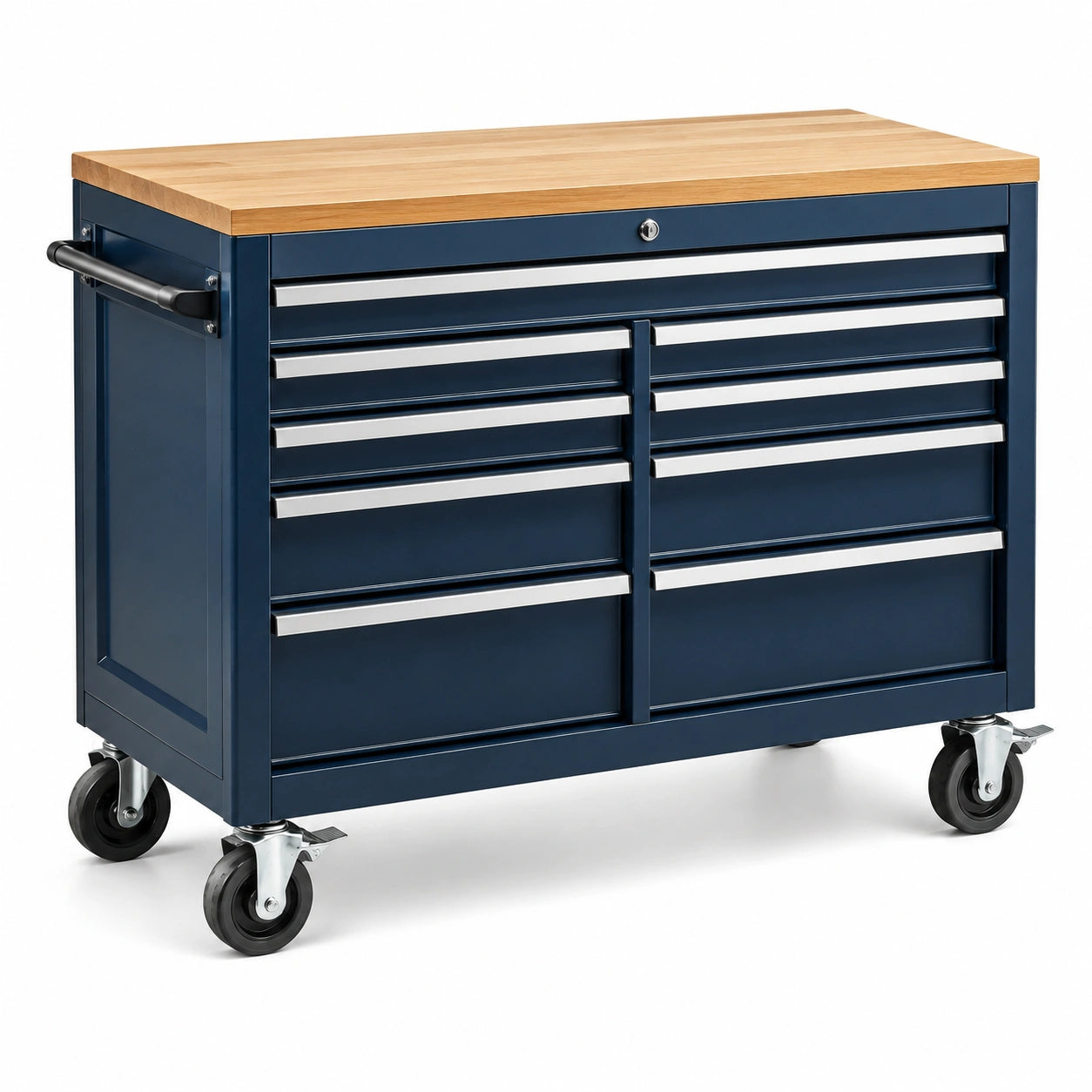 Stahl Werkzeugwagen mit Massivholzplatte Blau 120x60x95cm