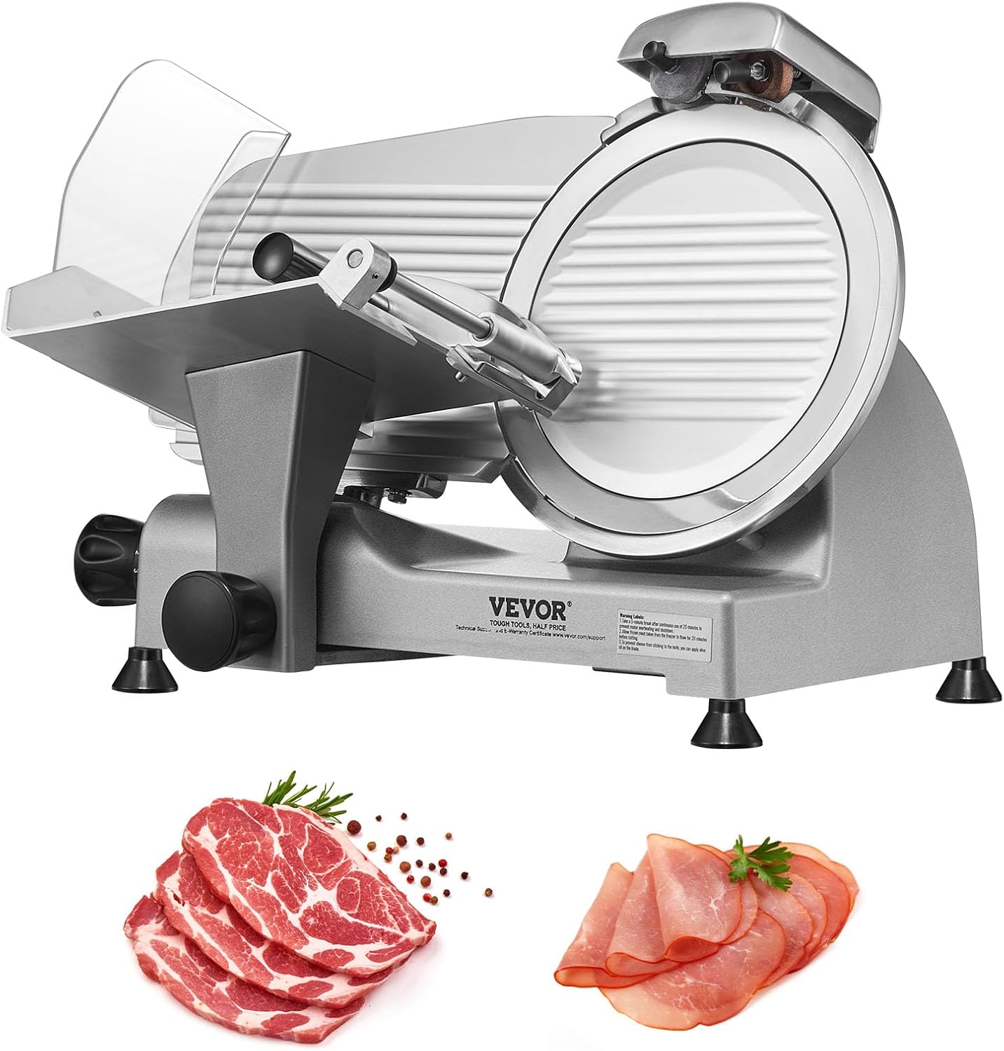 VEVOR Kommerzieller Fleischschneider Allesschneider 340 W, 10 Zoll, 25,4 cm, 0–15 mm, 0–0,6 Zoll, 254 mm, Edelstahl