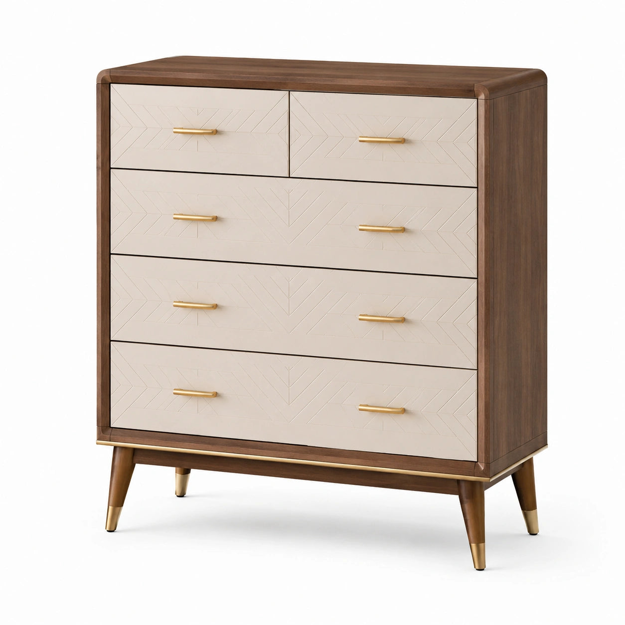 Kommode aus Walnussholz und MDF mit 5 Schubladen, Braun-Beige