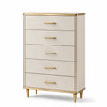 Schubladenkommode mit MDF und Kunstleder in Beige und Gold