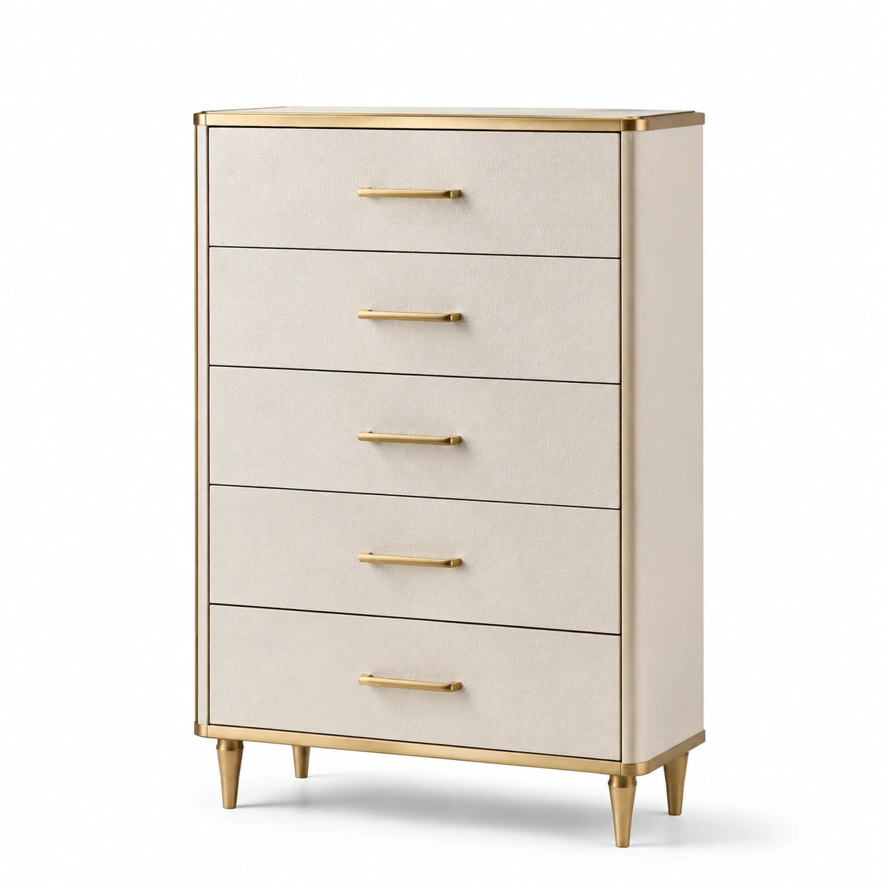 Schubladenkommode mit MDF und Kunstleder in Beige und Gold