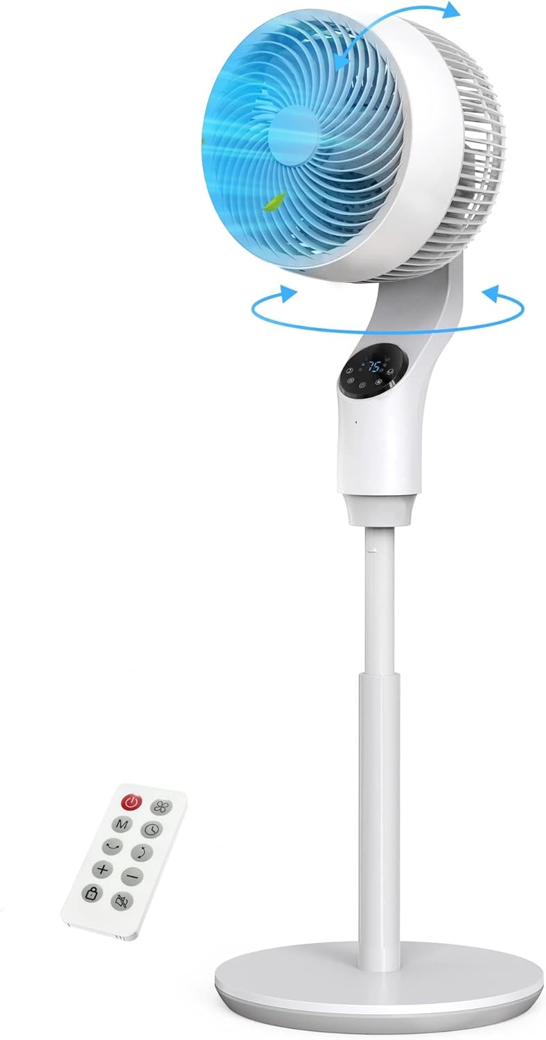 PNTCK Standventilator Leise mit Fernbedienung 28 dB, 24-Stunden-Timer, 30M Windentfernung, 3 Modi 3 Geschwindigkeit, Oszillation, Weiß