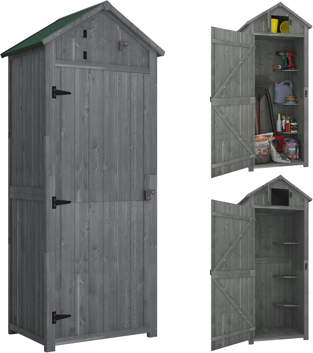Outsunny Gartenschrank Holz, Geräteschrank, Werkzeugschrank, 77 l