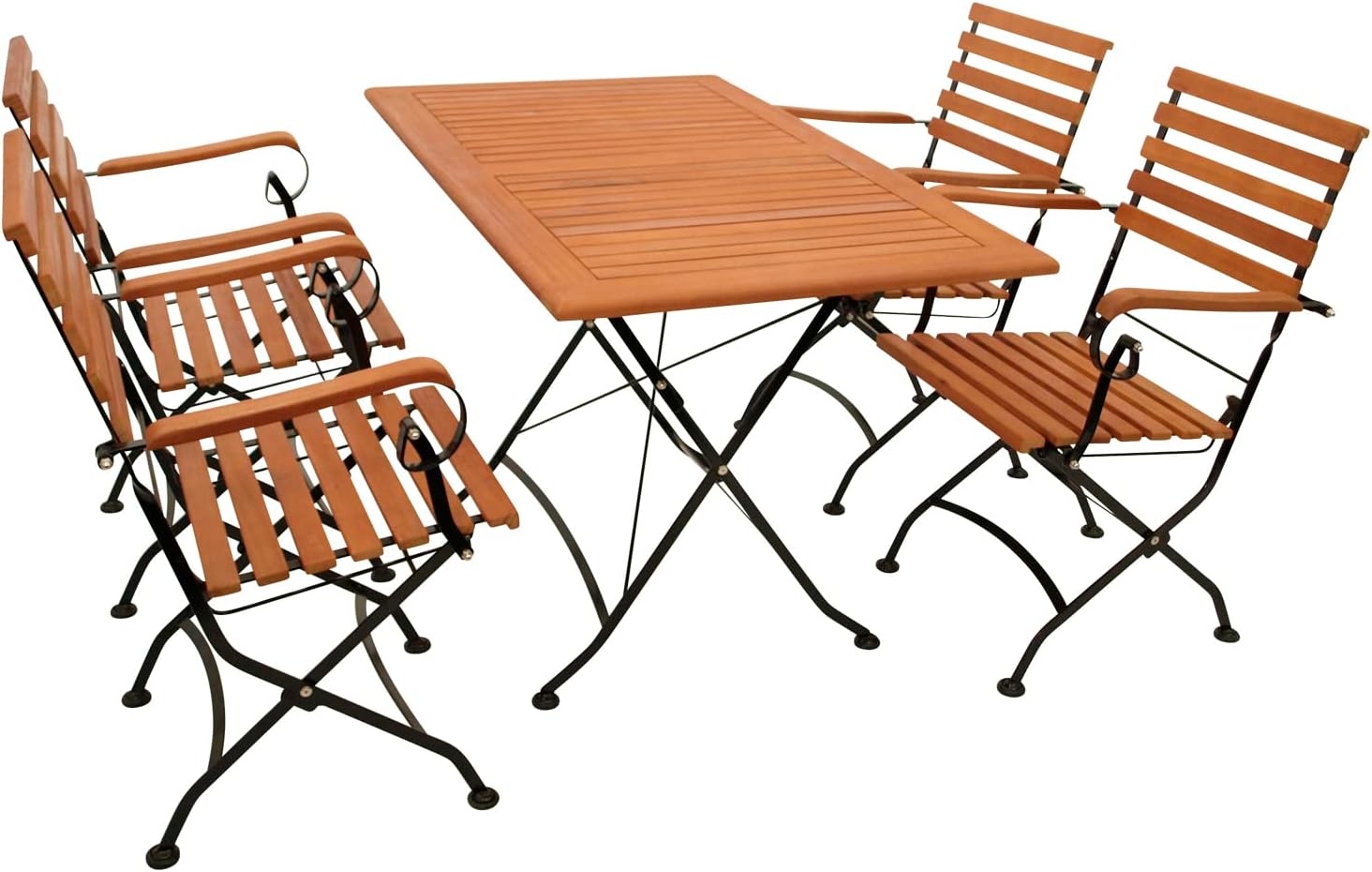 DEGAMO Garten Sitzgruppe Klappgarnitur HOFGARTEN 5-teilig (4X Armlehnensessel, Tisch, Klappsessel, 120 cm, 70 cm, Schwarz