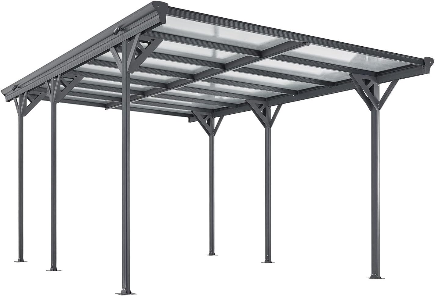 Juskys Carport mit Flachdach 5 × 3 m - Überdachung aus Aluminium mit Doppelstegplatten, Fahrrad, 110 kg, 100 km/h, 230 cm, 217 cm, 206 cm, Grau
