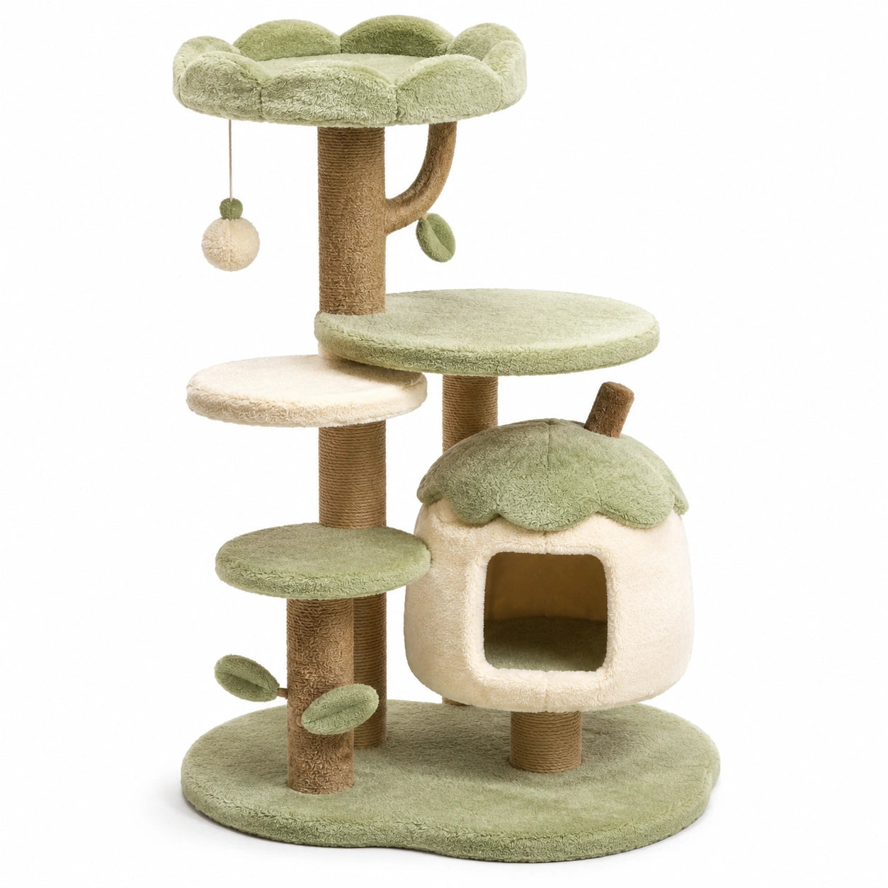 Katzenbaum aus Polyester und Sisal, Grün/Beige, 100 cm hoch
