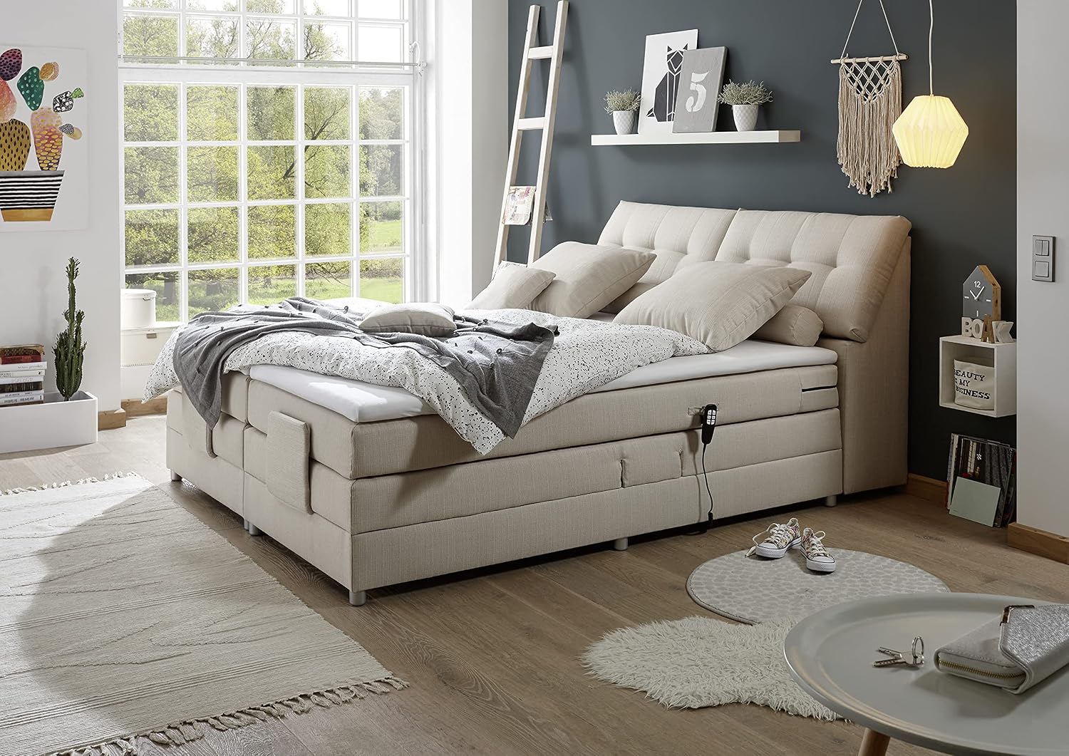 Boxspringbett CARPINO Stella Trading, 180 × 110 × 234 cm (B/H/T), Creme, verstellbar