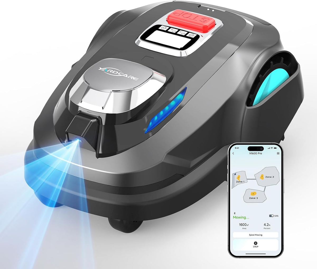 (2026 Upgrade) YARDCARE N1600 PRO Mähroboter ohne Begrenzungskabel, Rasenmäher, Automatisch, 100 Minuten, 20–60 mm, 60 dB, App