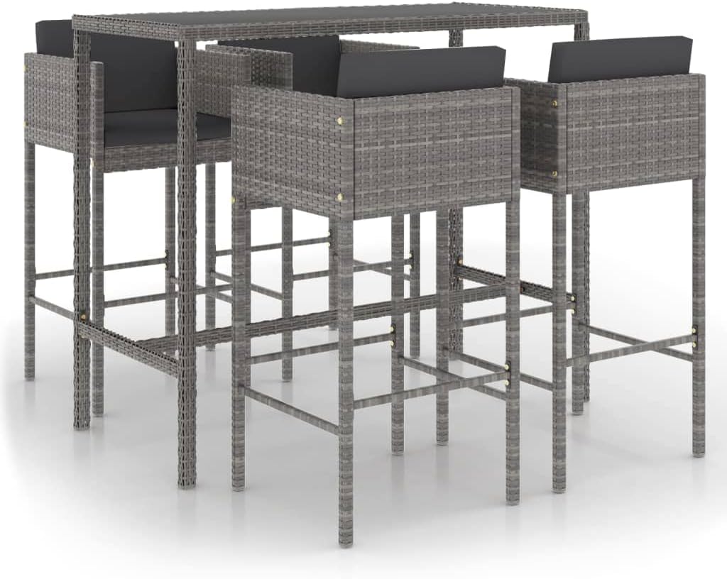 VidaXL Gartenbar Set 5-TLG. mit Kissen Theke Bar Tresen Gartentheke Bartisch, Stuhl, Stehtisch, Innenbereich, 110 cm, 100 cm, 76 cm, Grau