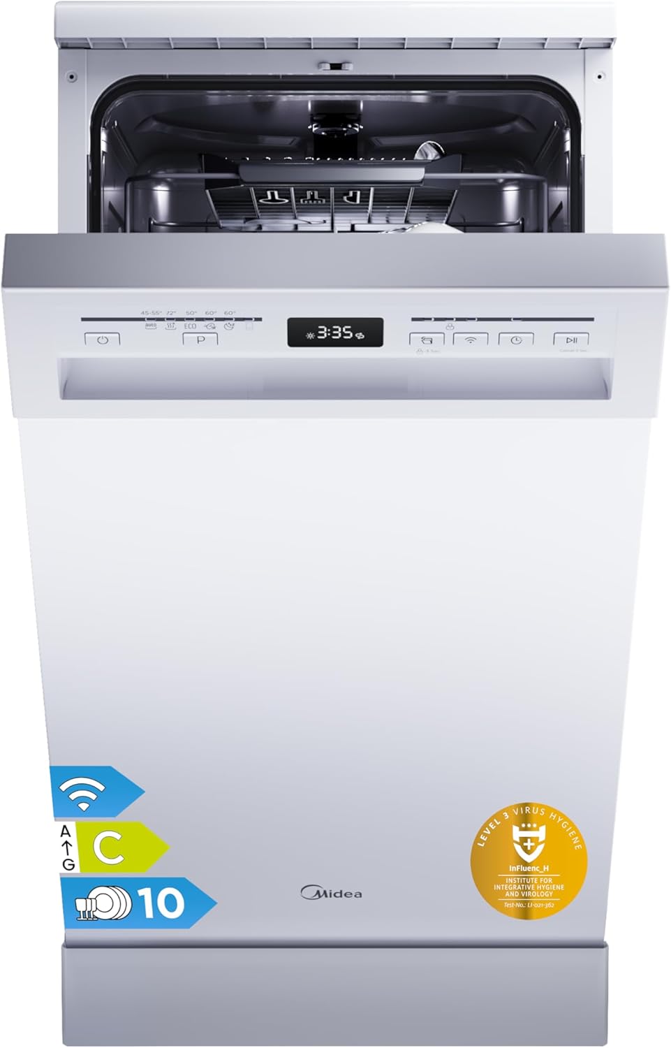 Midea SF 5.45NW10C Geschirrspüler 45 cm Freistehend & Unterbaufähig, 72 °C, APP