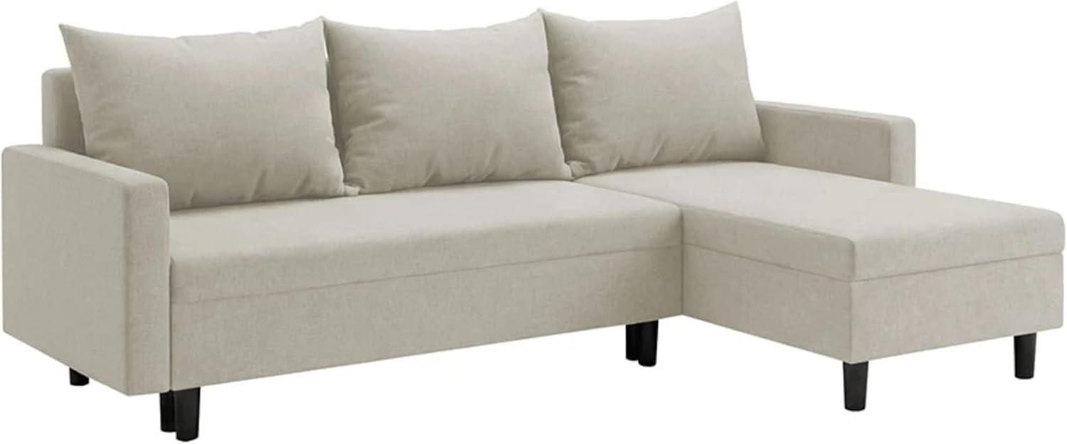 Sofa Oslo Eck FORNIRO 24, L-Form Sofa 215 cm kompakt und modern, für Wohnzimmer (Beige), universell Links oder rechts montierbar, Couch