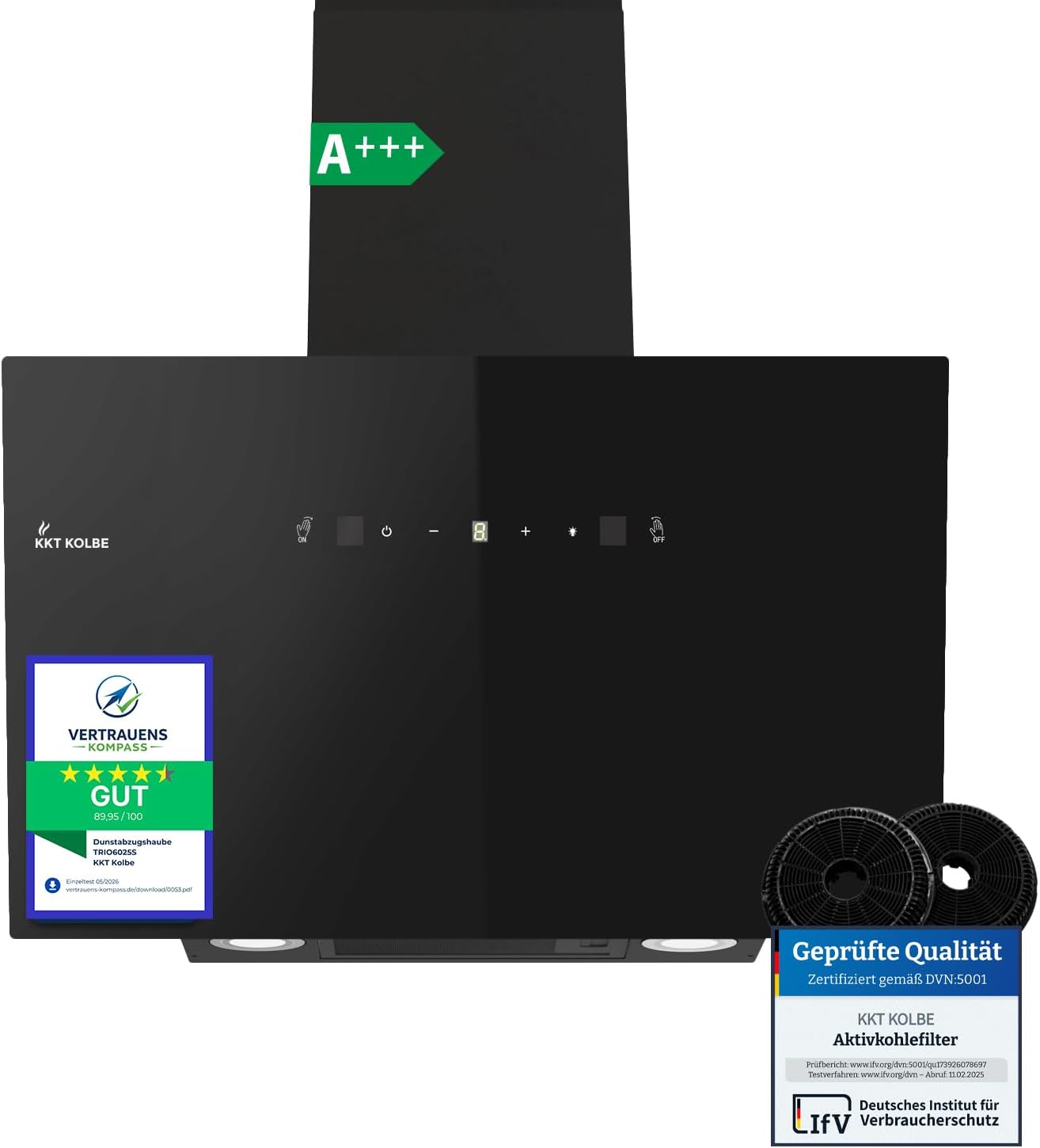 KKT KOLBE Dunstabzugshaube 80 cm, Automatisch, LED-Beleuchtung, Schwarz
