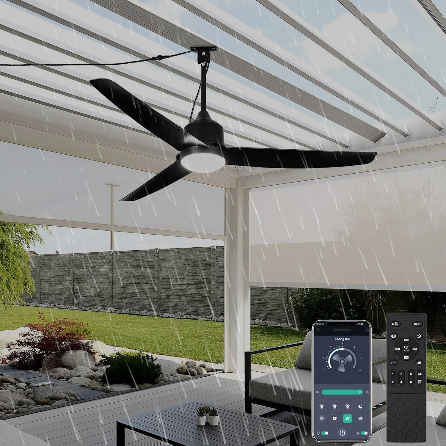 TRUYOK Deckenventilator Beleuchtung Fernbedienung Deckenventilator mit Beleuchtung, App-Steuerung, App-/WLAN-Steuerung, Timer, dimmbares Licht