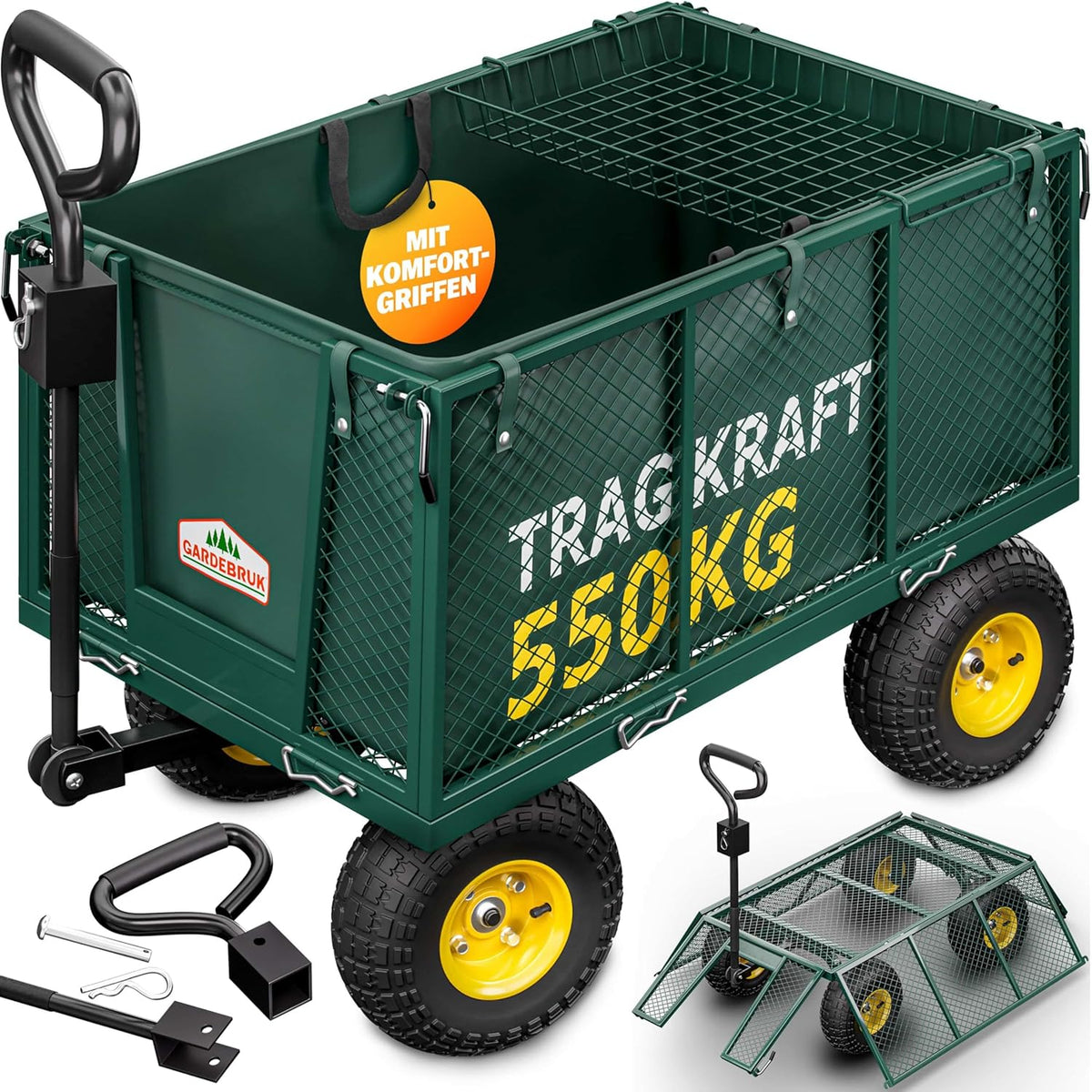 GARDEBRUK Bollerwagen 550 kg Belastbar Klappbar Stabil Herausnehmbare Plane Gerätewagen