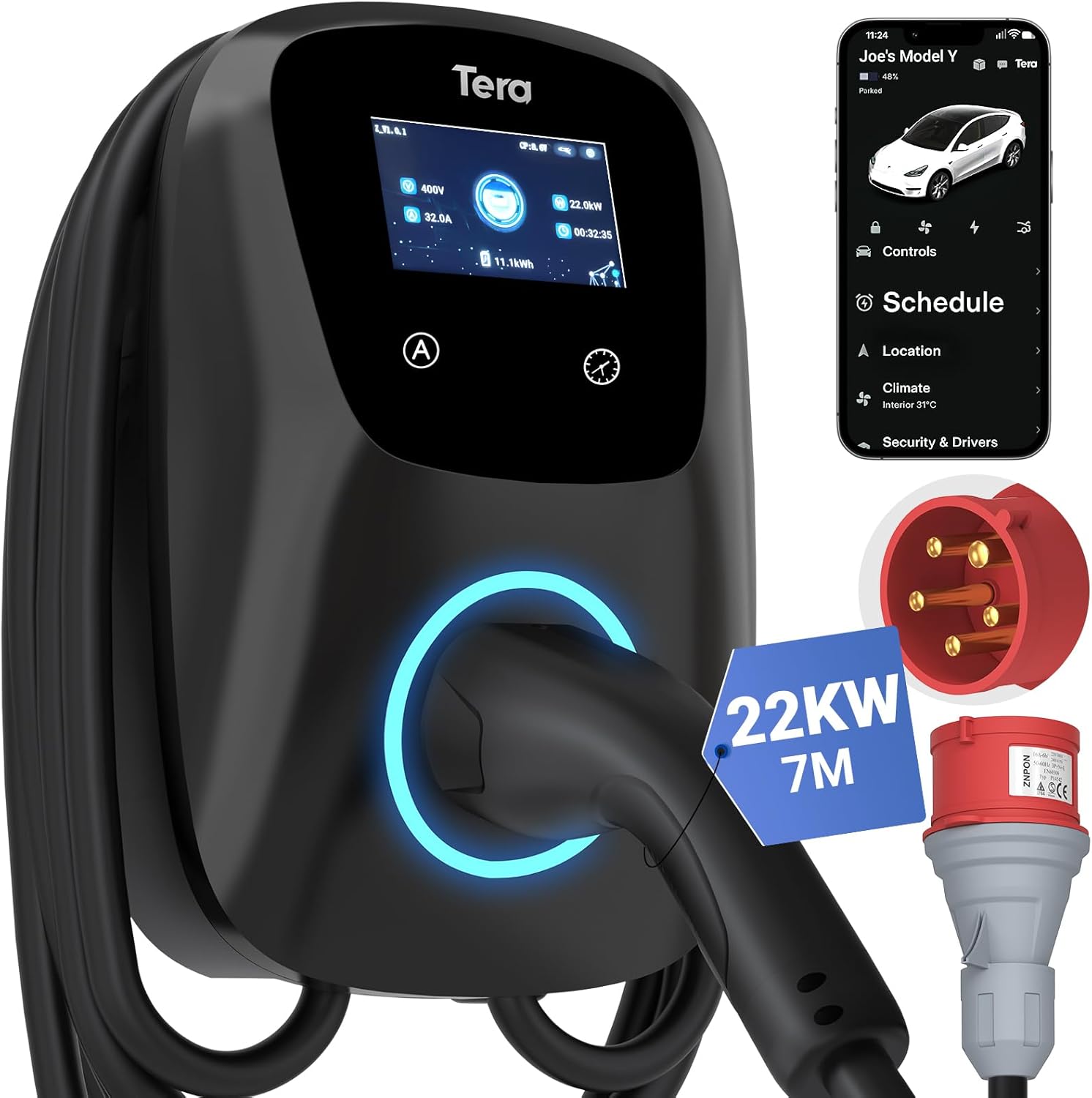 Tera EV Ladegerät Smart APP mit 32A Typ 2 22 kW oder 11 kW Heim Ladestation 400 V CE &, 30 °C, 50 °C, LED, IP54