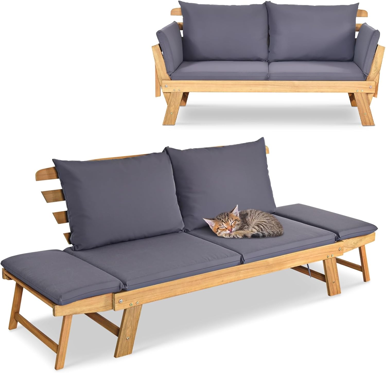 GIANTEX Gartenbank mit Liegefunktion, Tagesbett, Gartensofa, 75 cm, 320 kg
