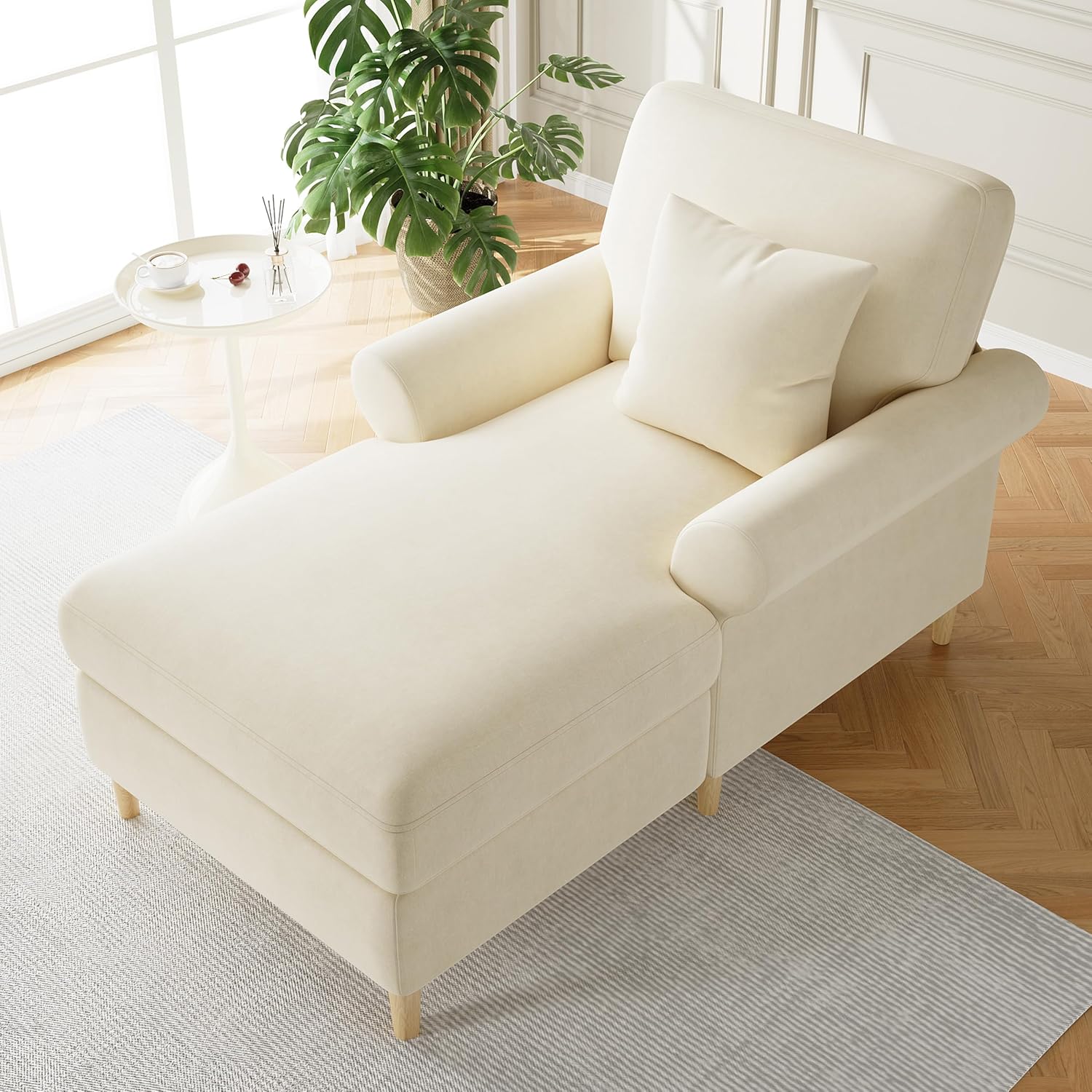 Relaxsessel Gepolsterter NADEUSAK, Beige klappbarer Schlafsessel, Sitzsack für Wohn- und Schlafzimmer, Bequemer Lesesessel, XXL großer