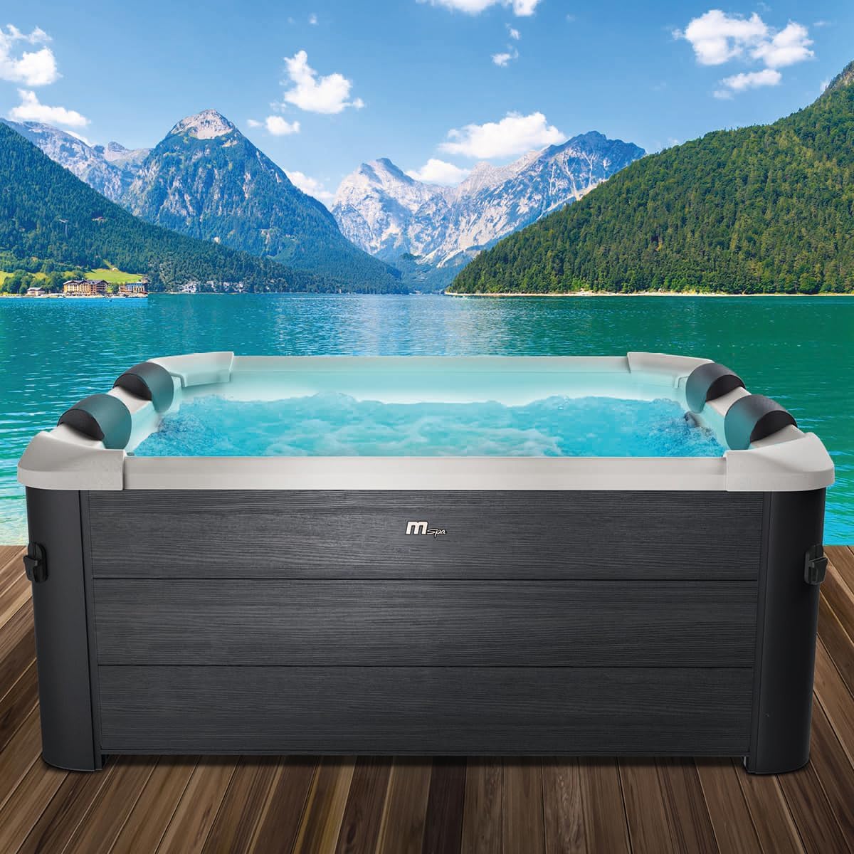 BRAST Whirlpool MSpa Oslo Aero Plus XXL mit Fester Außenwand, Heizung, Automatisch, Outdoor, 15 Minuten, 1 °C, 3 °C, 1800 l, App