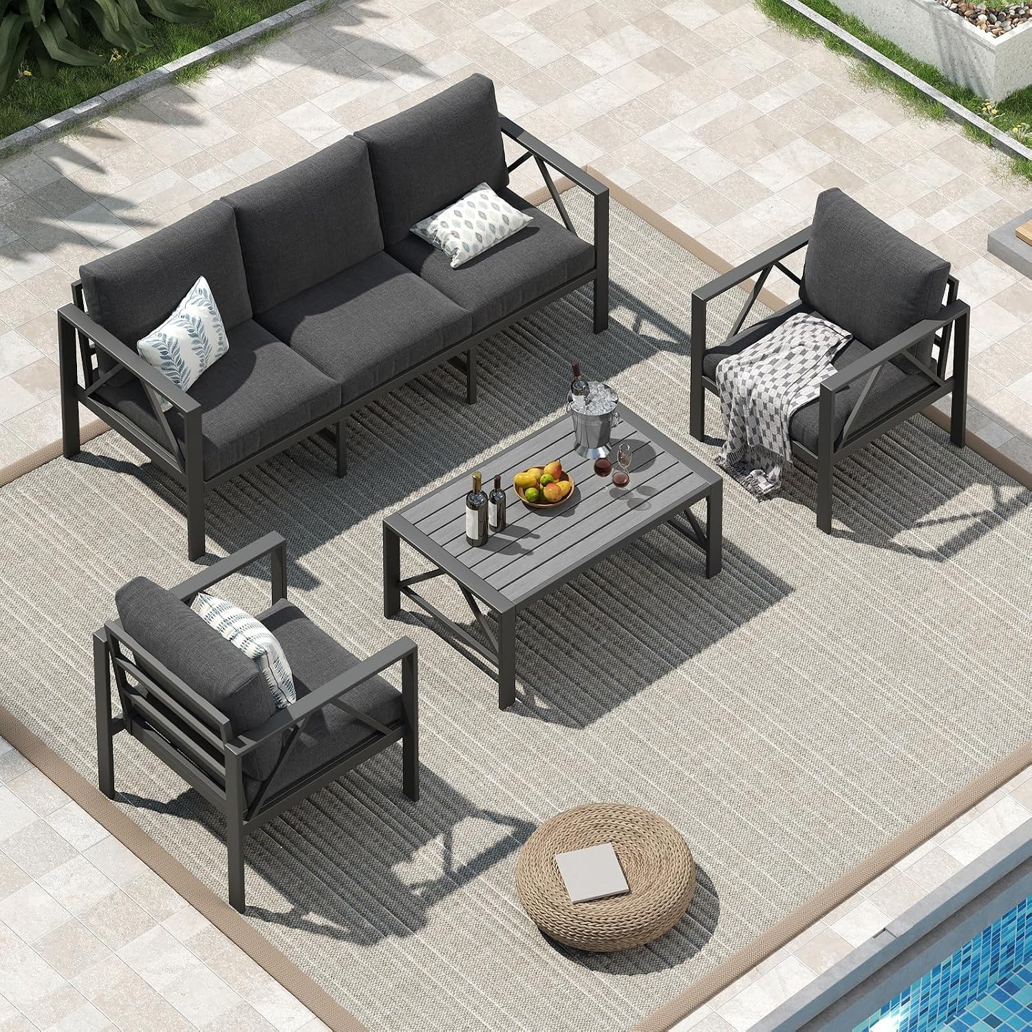 OMERAI Aluminium Gartenmöbel Set 4-tlg. für 5 Personen, Waschmaschine, Sofa