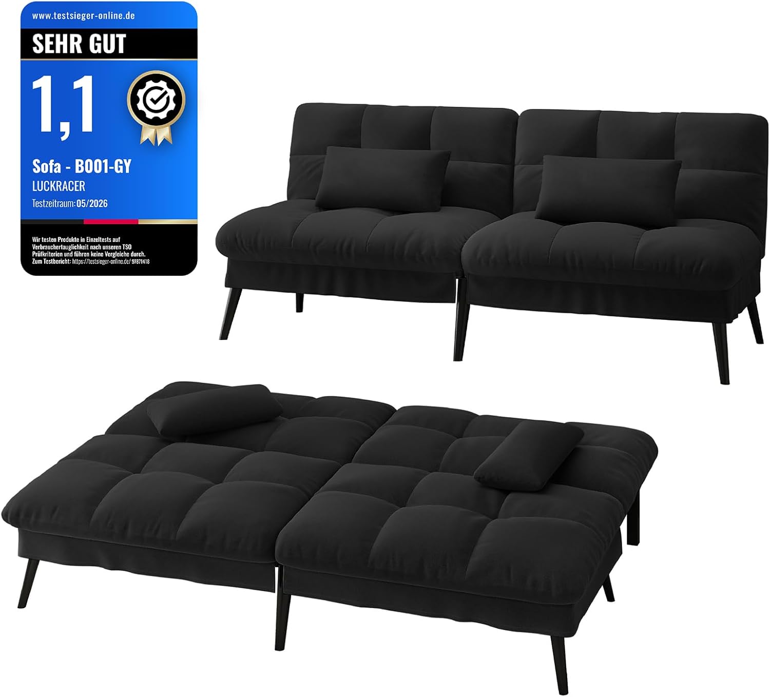 LUCKRACER Sofa 3 Sitzer Sofa Schlafsofa mit Schlaffunktion, Bett, Klappsofa