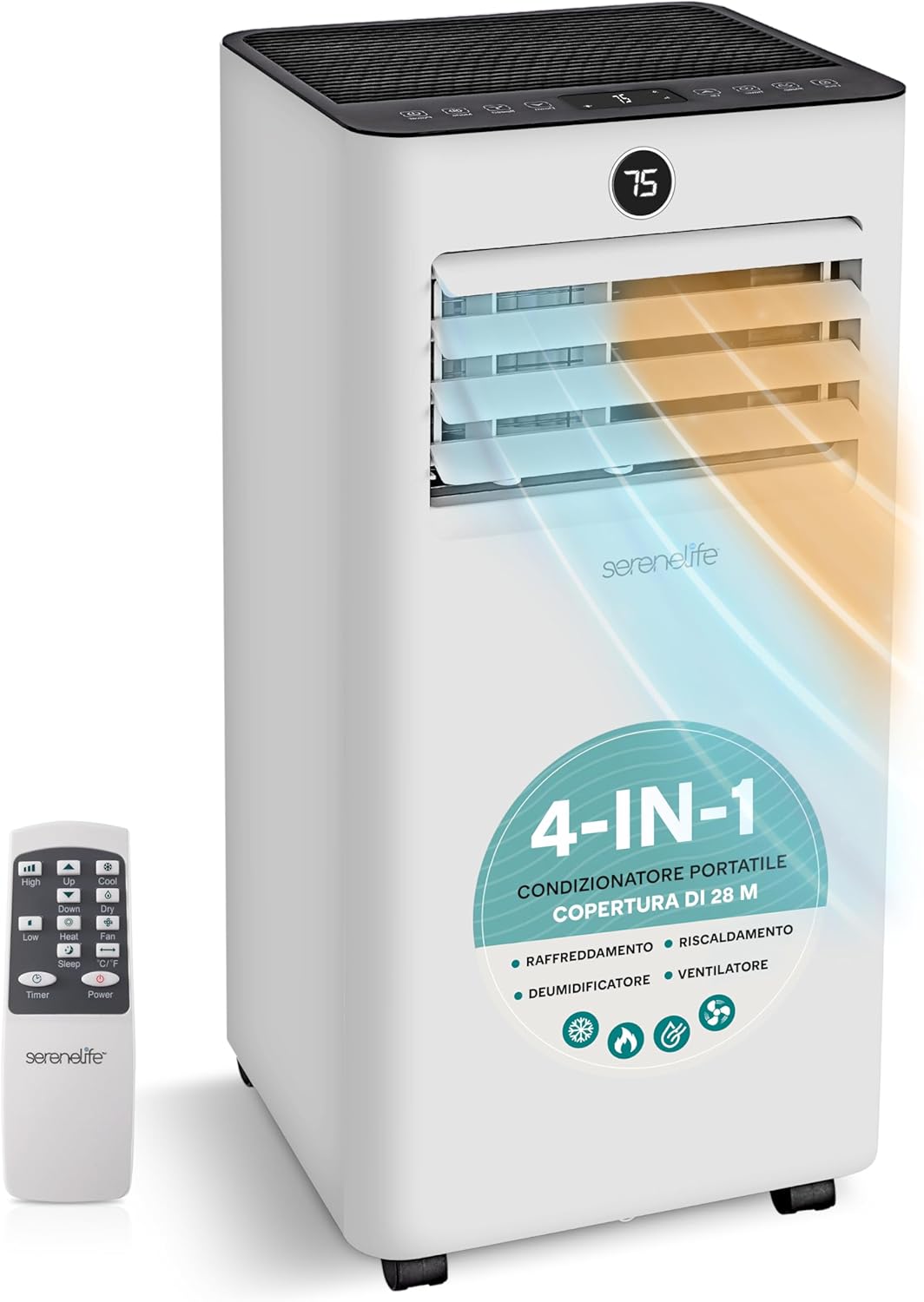 SereneLife Tragbares Klimagerät, Heizung, Klimaanlage, Für Zuhause, Büro, 2,05 kW, 1,9 kW, 54 dB