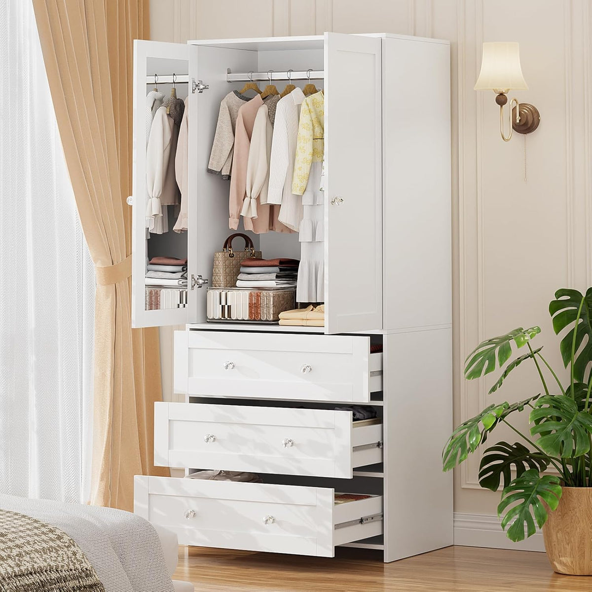 VOWNER Kleiderschrank, Mehrzweck-lagerschrank, Garderobenschrank, Schlafzimmer, ALUMINIUM, Weiß