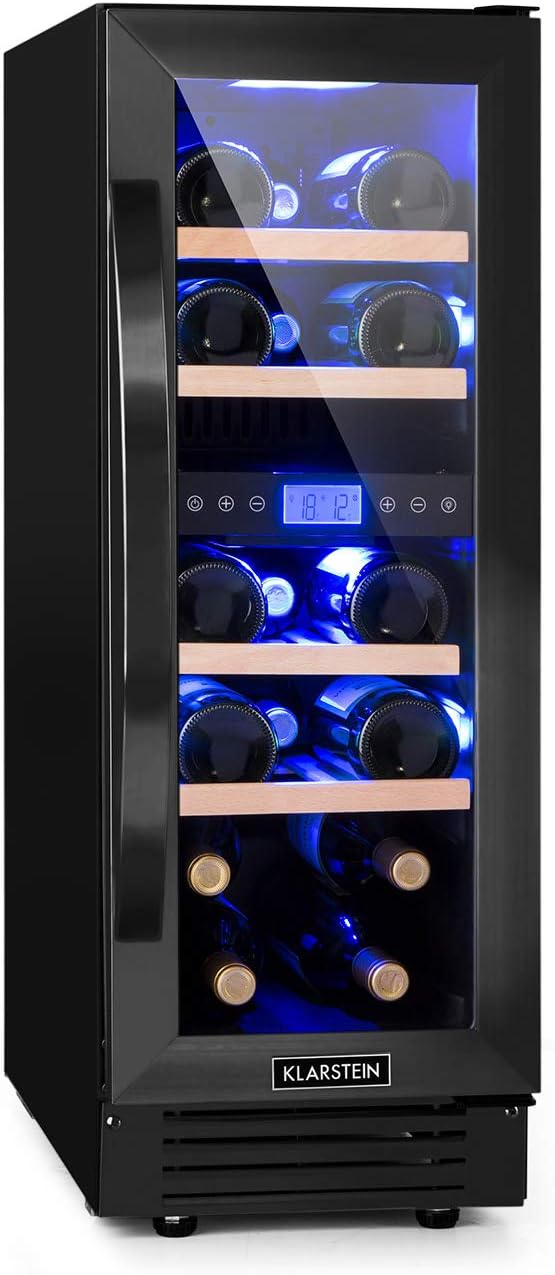 Klarstein Weinkühlschrank 2 Zonen, Getränkekühlschrank, Flaschenkühlschrank, 5 °C, 12 °C, Glastür, Rot, Soft-Touch