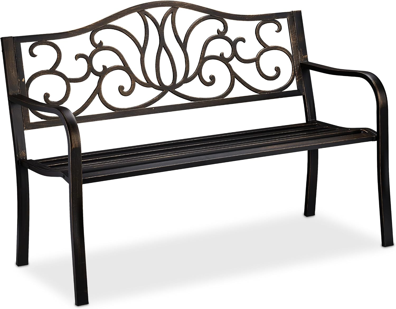 Relaxdays Gartenbank Antik 2 Personen, 63 cm, 220 kg, Schwarz