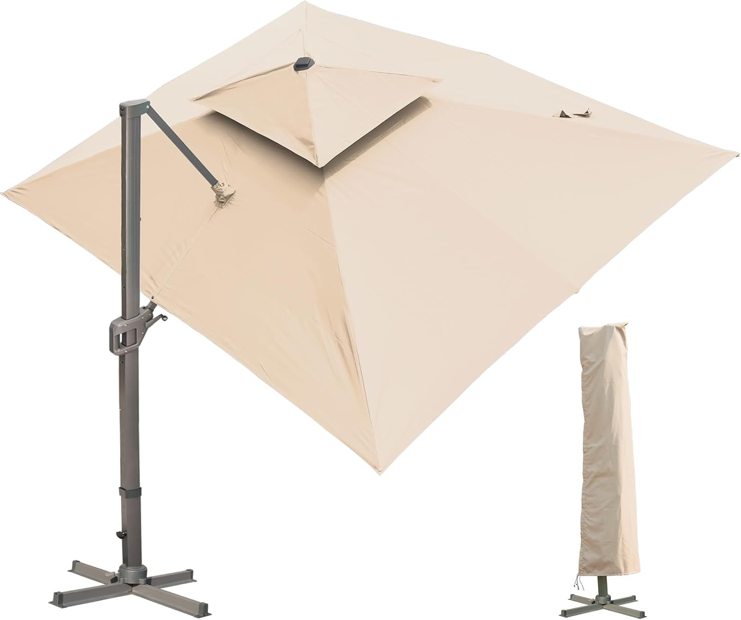 LKINBO Sonnenschirm 300 × 400 cm Rechteckig mit Ständer und Kurbel, Aluminium