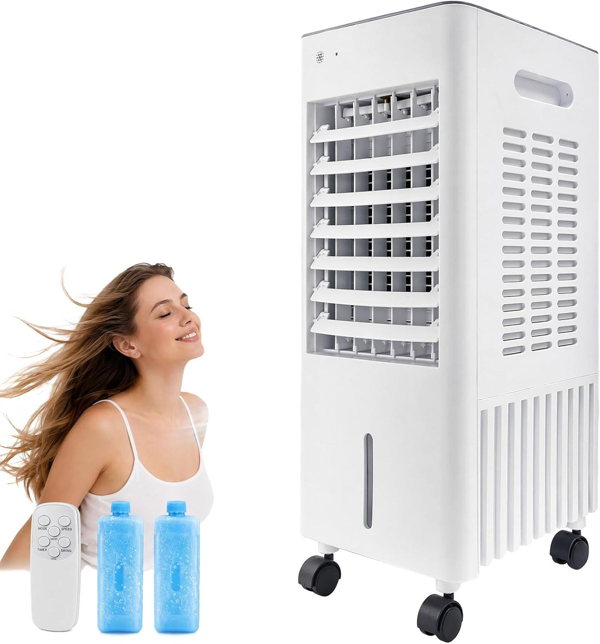 Simsky 4-in-1 Mobiler Luftkühler Wassertank Mobile Klimaanlage, 2 Kühlakkus, Verdunstungskühler mit Fernbedienung, Timer, Luftbefeuchtung