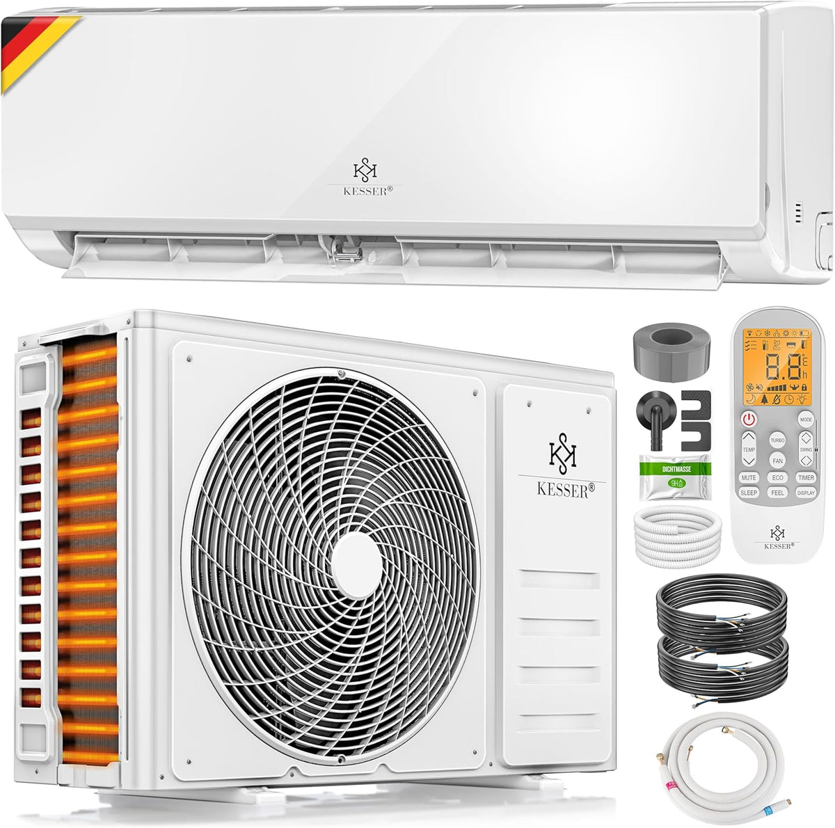 KESSER Klimaanlage Split Split-Klimaanlage, 9000 BTU/h (2.600W) sehr leise, Kältemittel R32, WiFi/App Funktion Klimagerät, Kühlen A++/Heizen A+