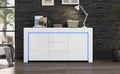 Kommode Weiß Hochglanz Sideboard LED, QQJIN, 140 * 40 * 65 cm Moderne Kommode mit 3 Schubladen, 2 Türen, App-Steuerung, App-/WLAN-Steuerung
