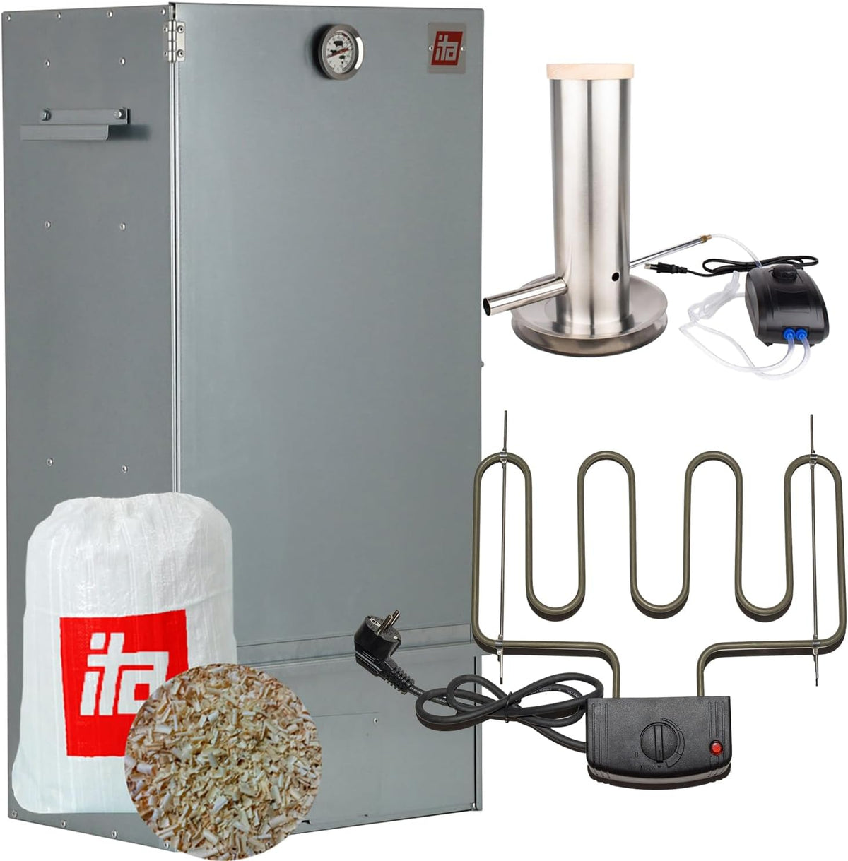 ITA Elektrischer Räucherofen 7001 - Smoker Set mit Heizung, Räucherschrank, 81 cm, 28 cm, 40 cm, 6-7 Kg, 1 mm