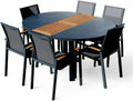 ALEOS. Gartengarnitur Gartenset Aluminium Teak Set mit rundem Ausziehtisch, Sessel, 120 cm, 160 cm, 75-77 cm, 33 kg, 3,3 kg