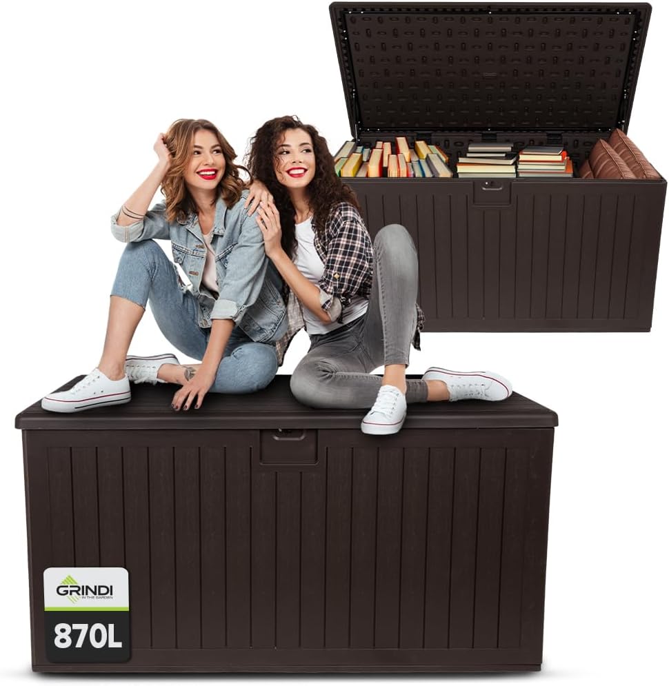 Grindi - Gartenbox 870 l - Kissenbox Outdoor wasserdicht - Auflagenbox wasserdicht, Spielzeug, Balkonschrank, 390 l, 83 cm, Kunststoff