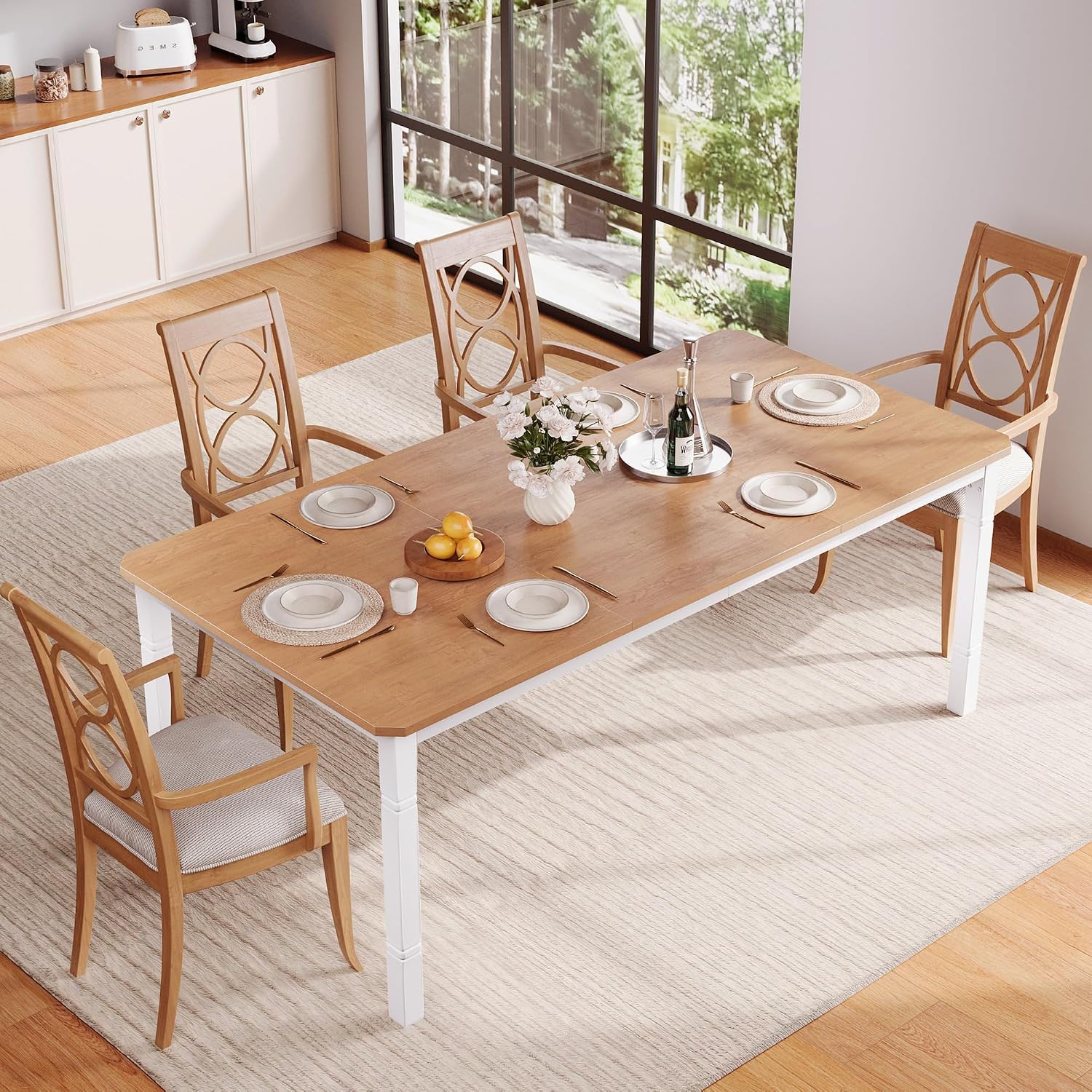 Esstisch 150 × 90 × 75 cm Küchentisch Für 4-6 Personen GarveeMore, Holz/Weiß, Wohnzimmer, MDF