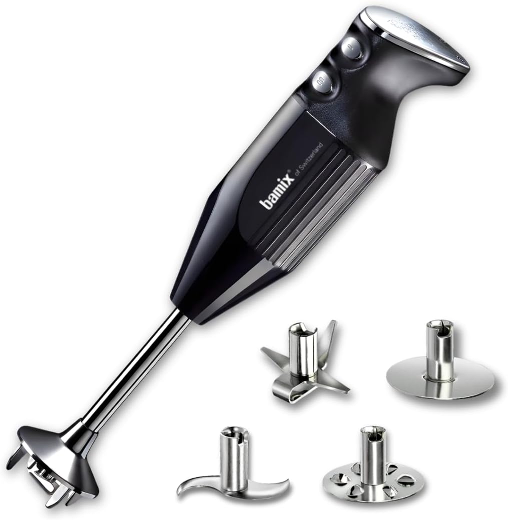 Bamix Stabmixer Set M350 MAXX inkl. Multifunktions, Handmixer, Küchenmaschine, 10,5 cm, 940 g, Edelstahl, Schwarz