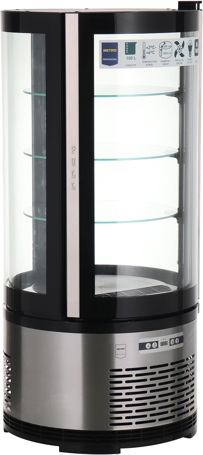 METRO Professional Kuchen-Vitrine GRV1100, 103 cm, 52 kg, 3.3 kW, 210 W, 230 V, 100 l, LED, Edelstahl