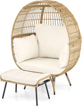 COSTWAY Korbsessel Rattan mit Hocker, Eiersessel, Loungesessel, Terrasse, 110 cm, 205 kg, 145 cm
