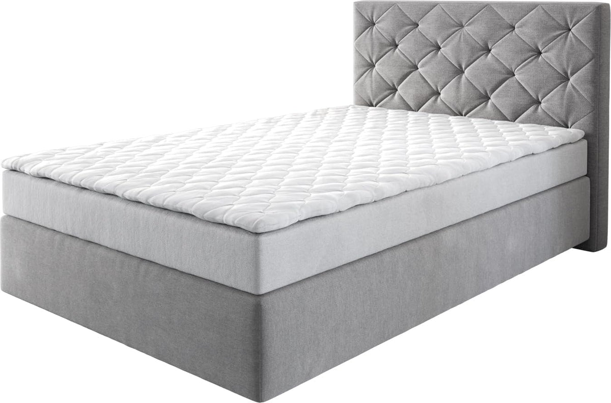 DELIFE Boxspringbett Dream-Great Mikrofaser Grau 120 × 200 cm mit Matratze und Topper, Schlafzimmer, 55 cm, 3 cm, 30 °C, 47 kg, Kunststoff