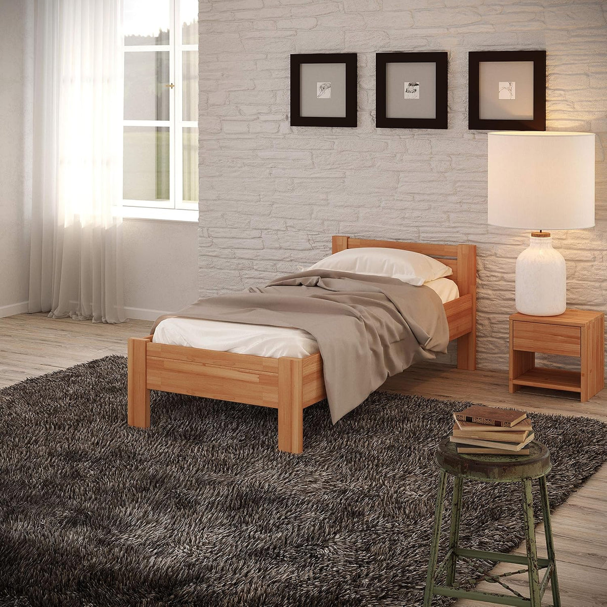 Krok Wood Seniorenbett SiSi aus Massivholz (Buche, Massivholzbett, Jugendbett, 50 cm, 200 cm, 2 cm, 1 Stunde