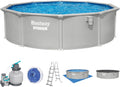 Bestway Hydrium Stahlwandpool Komplett-Set rund 457 × 122 cm Granitgrau Gartenpool, 6.056 l, 230 W, 1.000 g