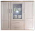 Stella Trading Highboard in Sibiu Lärche / Eiche San Remo Optik - Landhausstil, Wohnzimmer-Schrank, Schlafzimmer, 46 cm, LED-Beleuchtung, Glastür