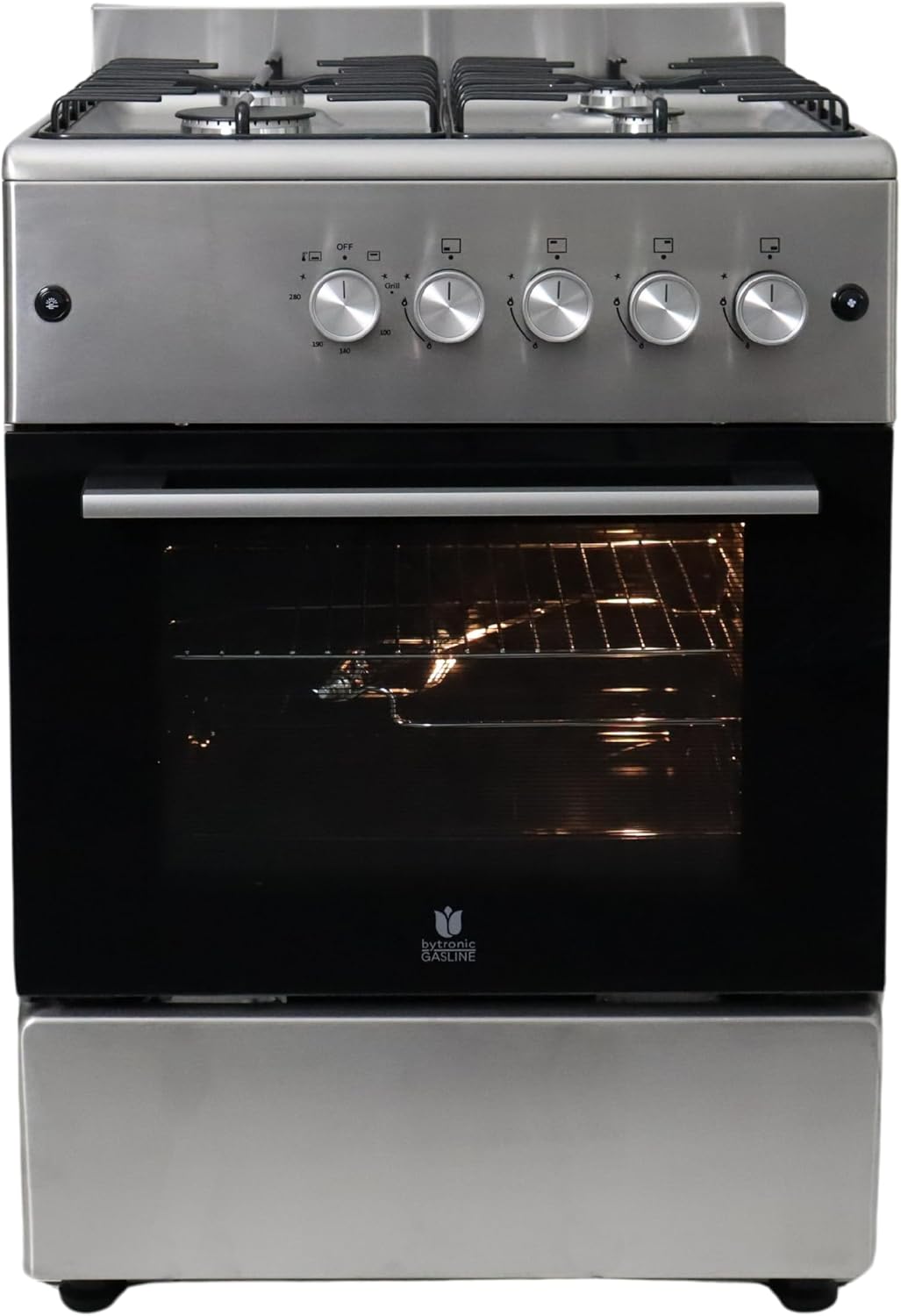 Gasline Gasherd SHGG6060FGIX Edehlstahl 60 cm Gasbackofen mit Thermostat und Umluft, Grill, Schwarz