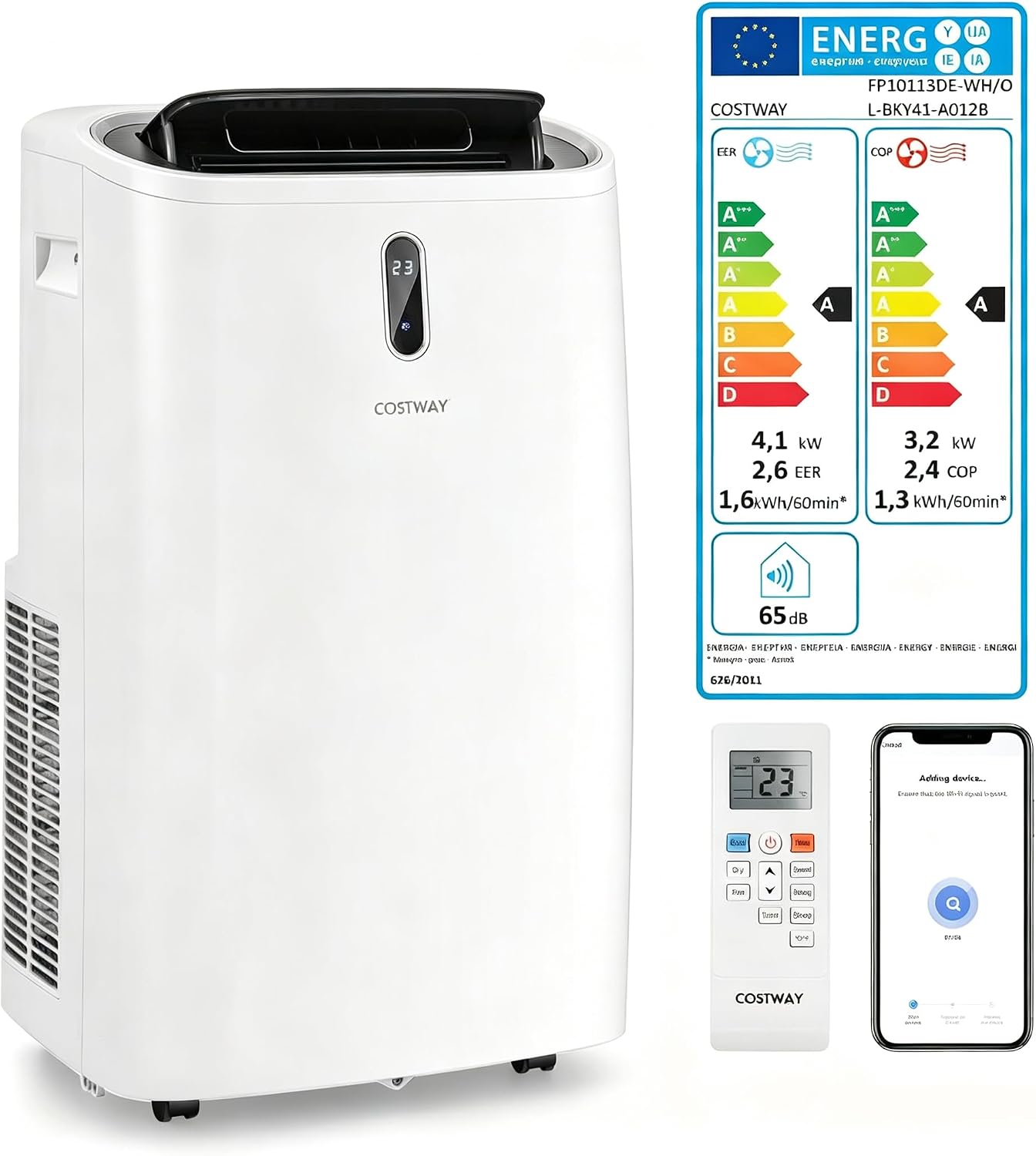 COSTWAY 14000BTU Klimagerät mit Abluftschlauch 4100 W, Klimaanlage, Heizung, 57 dB, App, LED