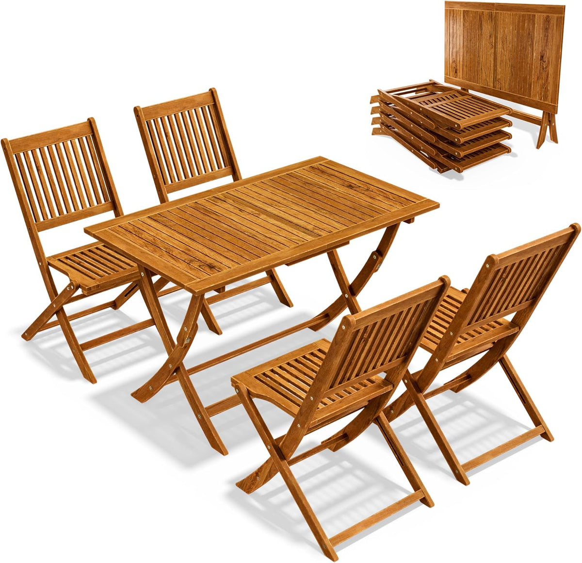 Casaria Gartenmöbel Set Wetterfest Klappbar Akazie 5-TLG. FSC-Zertifiziert Holz 160 kg, Tisch, 80 kg, 45 cm, Massivholz