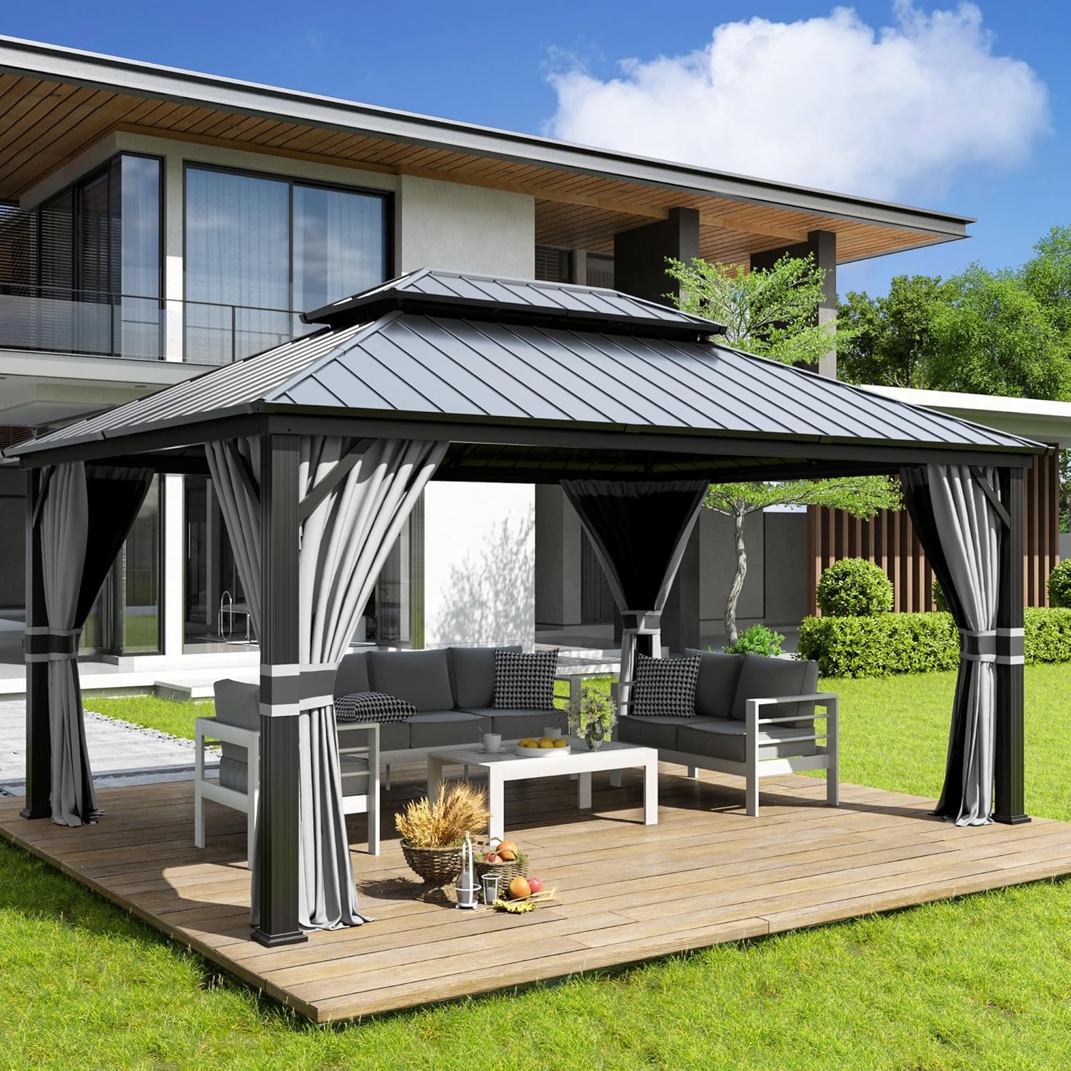 Amopatio 3.65 × 4.85 m Gartenpavillon Wasserdicht Stabil Winterfest Hardtop Pavillon, Outdoor, 3.65m, 4.85m, 3.2m, 12 cm