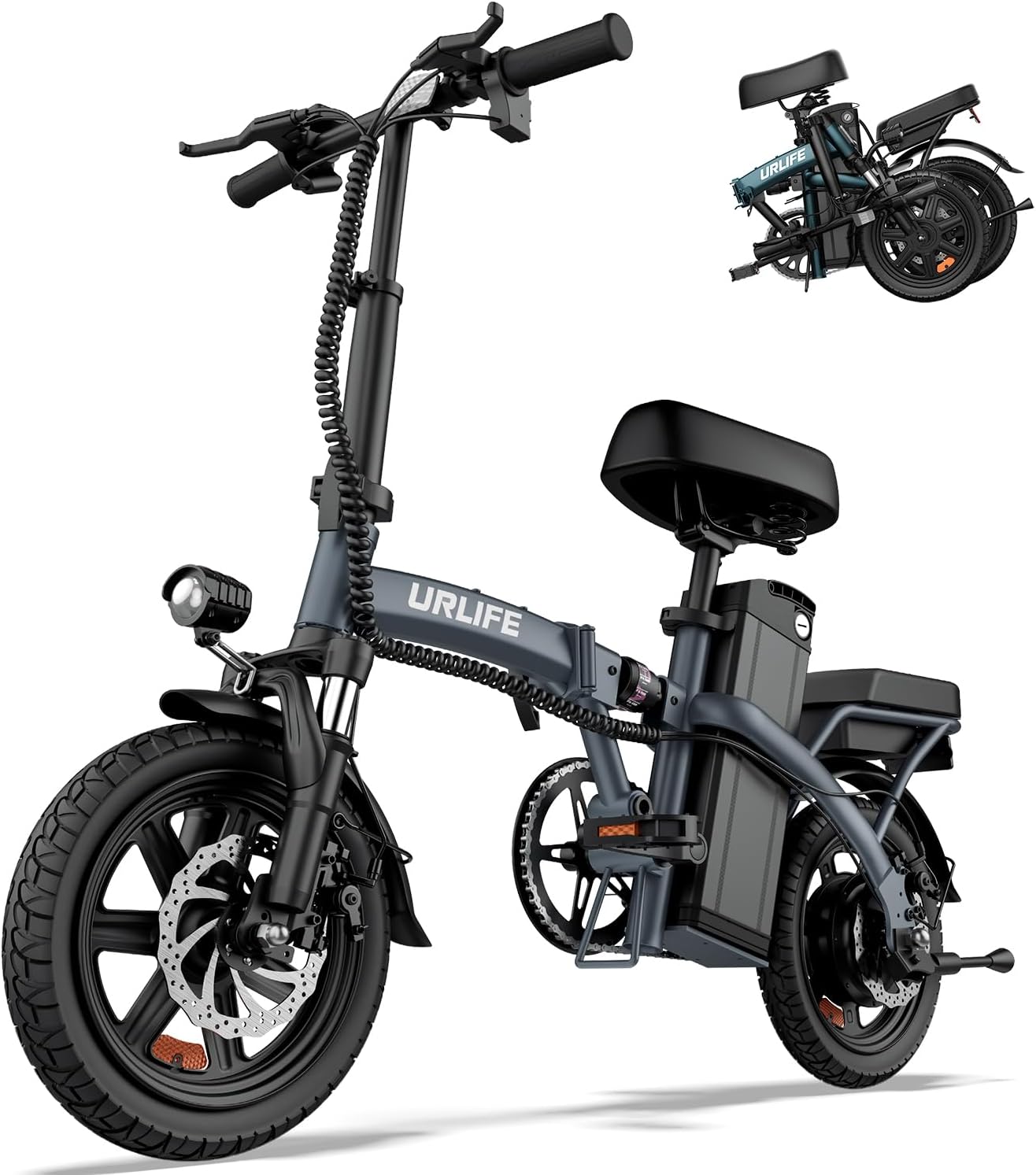 URLIFE E-Bike Klapprad 14', Elektrofahrrad, Wohnmobil, 48 V, 7.5 AH, 75 kg, 250 W, 25 km/h, 15 km/h, LED, IP54